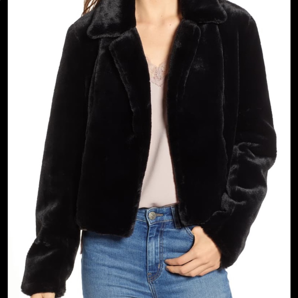 Blank NYC Black Faux fur jacket small/med NWOT